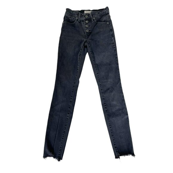 Madewell 9" High Rise Skinny Women's Size 24 Black Button Fly Raw Hem Jeans - Picture 2 of 10
